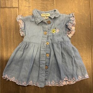 Nanette Lepore Light Blue Baby Dress with Pink Floral Embroidery
